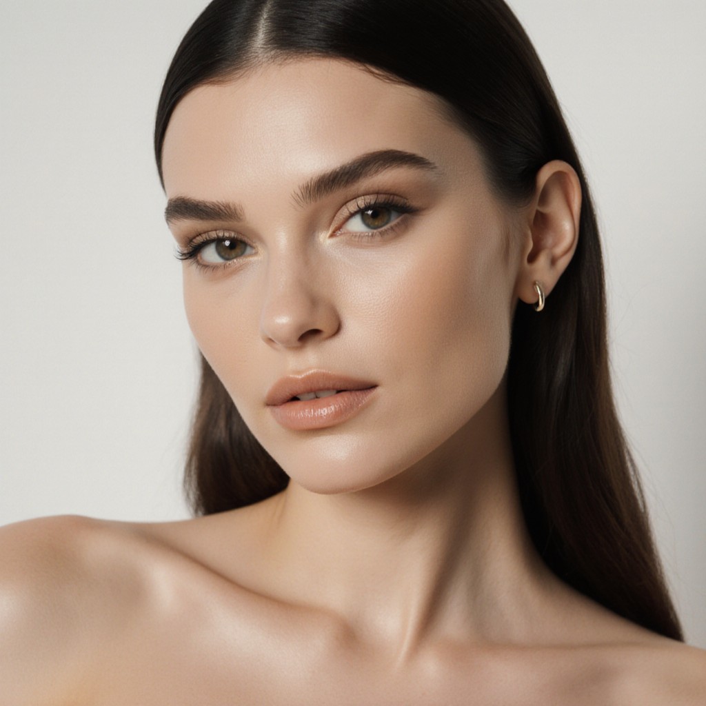 Femme brune en lumière douce, pose artistique et regard direct, shooting mode élégant